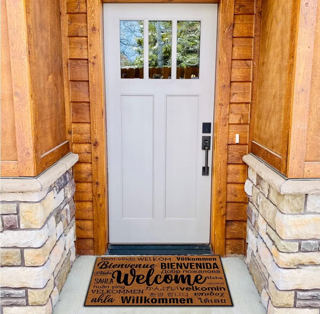 Front Door Mat Indoor Entrance Rugs Indoor, Welcome in Different Languages Summer Door Mat Doormat Outdoor Entrance Funny Door Mats 23.6X15.7 Inch