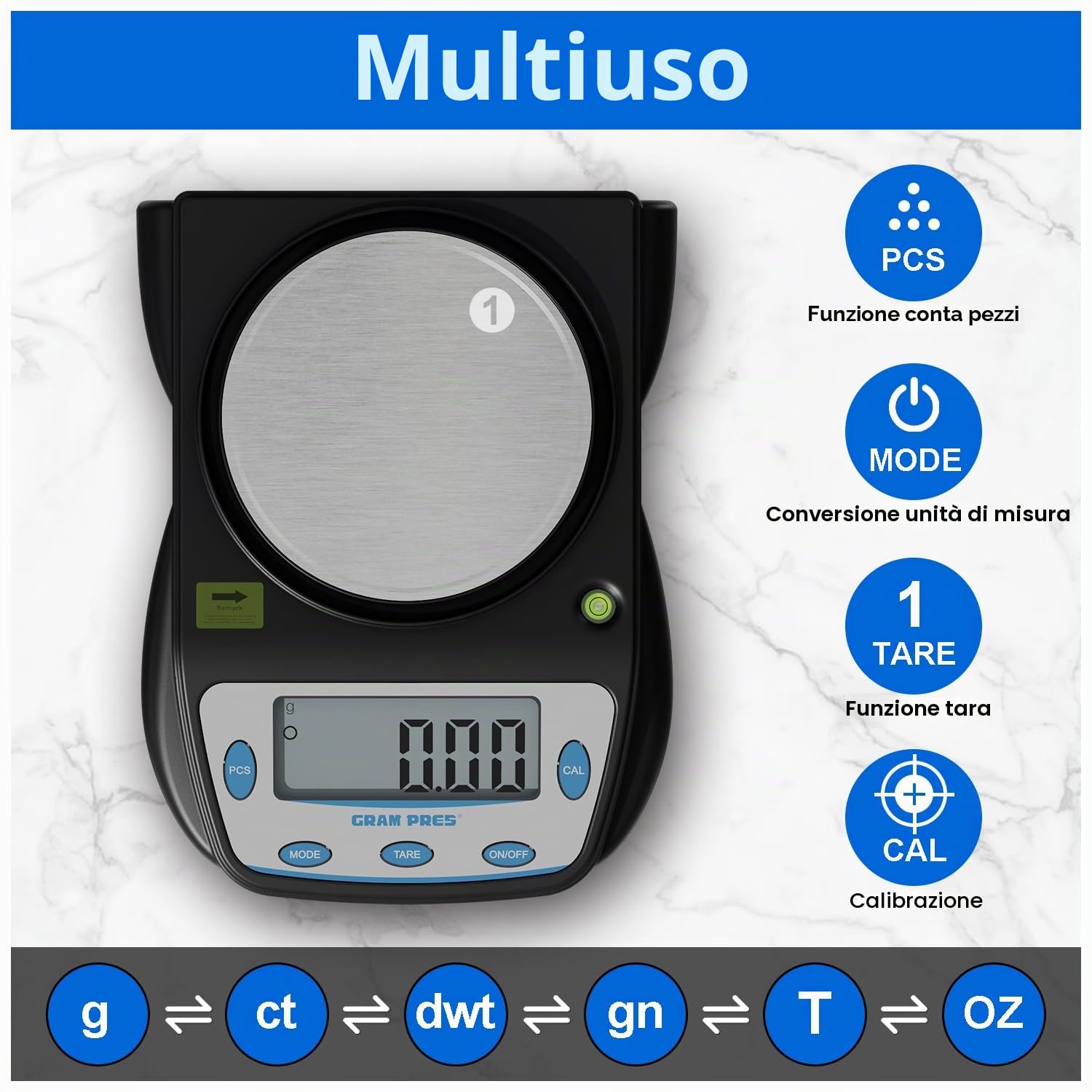 GRAM PRES Bilancia digitale da laboratorio 600 g x 0,01 g, precisione elettronica di precisione, bilancia analitica, bilancia scientifica, per gioielli, polveri, monete, ecc.