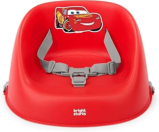 Bright Starts Disney Cars My Spot Easy-Clean Baby Booster Feeding Chair, 3-Point Harness, Washable Removable Straps, Red