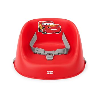 Bright Starts Disney Cars My Spot Easy-Clean Baby Booster Feeding Chair, 3-Point Harness, Washable Removable Straps, Red