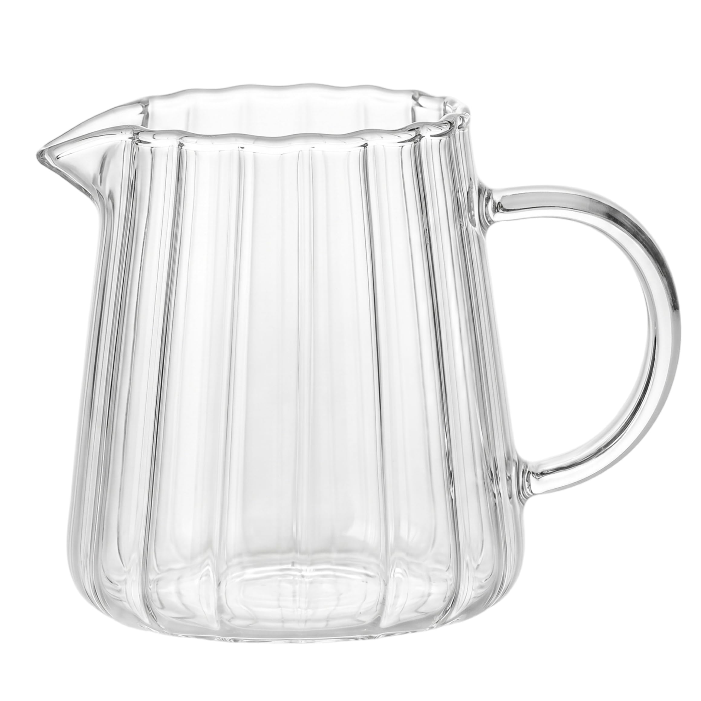 Xoeryoy Glass Creamer Pitcher, 8oz Striped Clear Small Glass Pitcher with Handle Frother Cup for Home Restaurant Coffee Bar