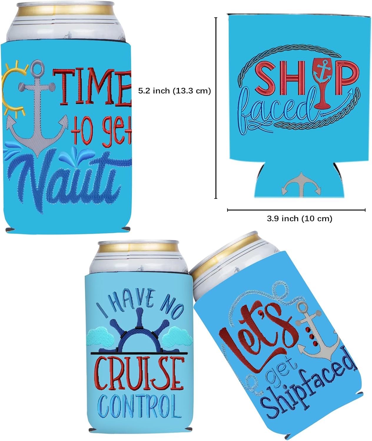 Nautical Beer Can Sleeves 12PCS, Ocean-Blue Mariner Drink Coolers for Sailing Birthday, Get Ship Nauti Bachelorette, Summer Sea Cruise Party Favor Gift Decorations Supplies