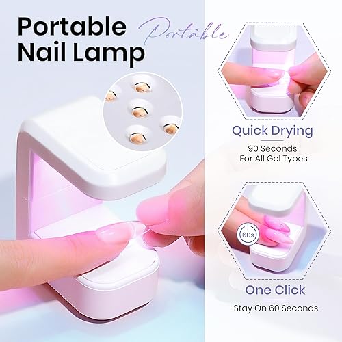 Miniatura 4 de MIZHSE Pegamento sólido para uñas, 0.45 onzas de gel sólido U V para uñas y mini lámpara LED de luz para uñas acrílicas, pegamento de diamantes de