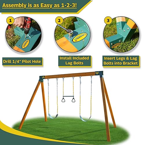Miniatura 22 de Eastern Jungle Gym Fácil 1-2-3 Soportes A-Frame 2 para juego de swing con todos los hardware de montaje, verde