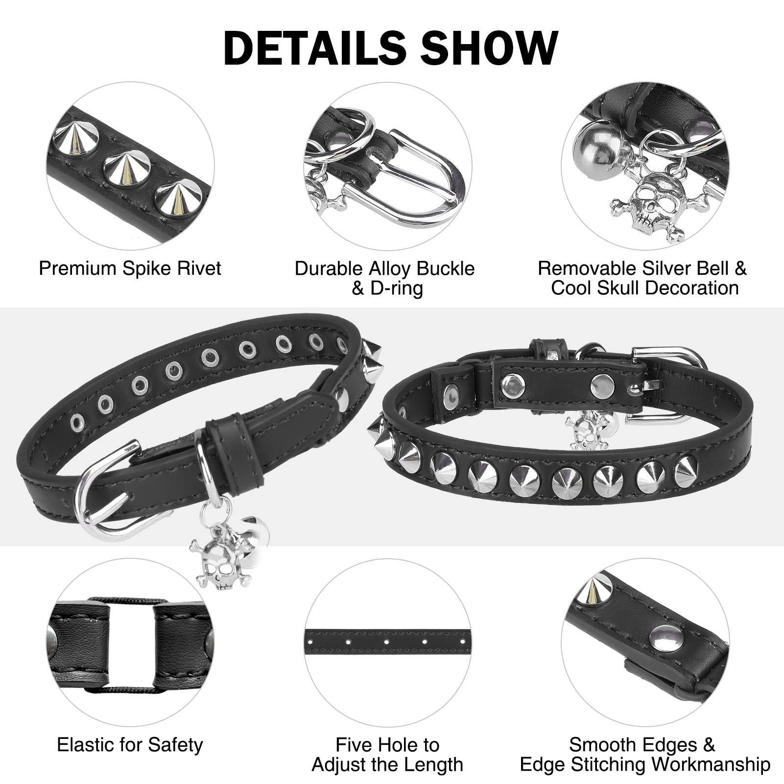 DILLYBUD Leather Cat Collars for Boy Girl Cats with Bell and Safety Elastic Belt - Image 3
