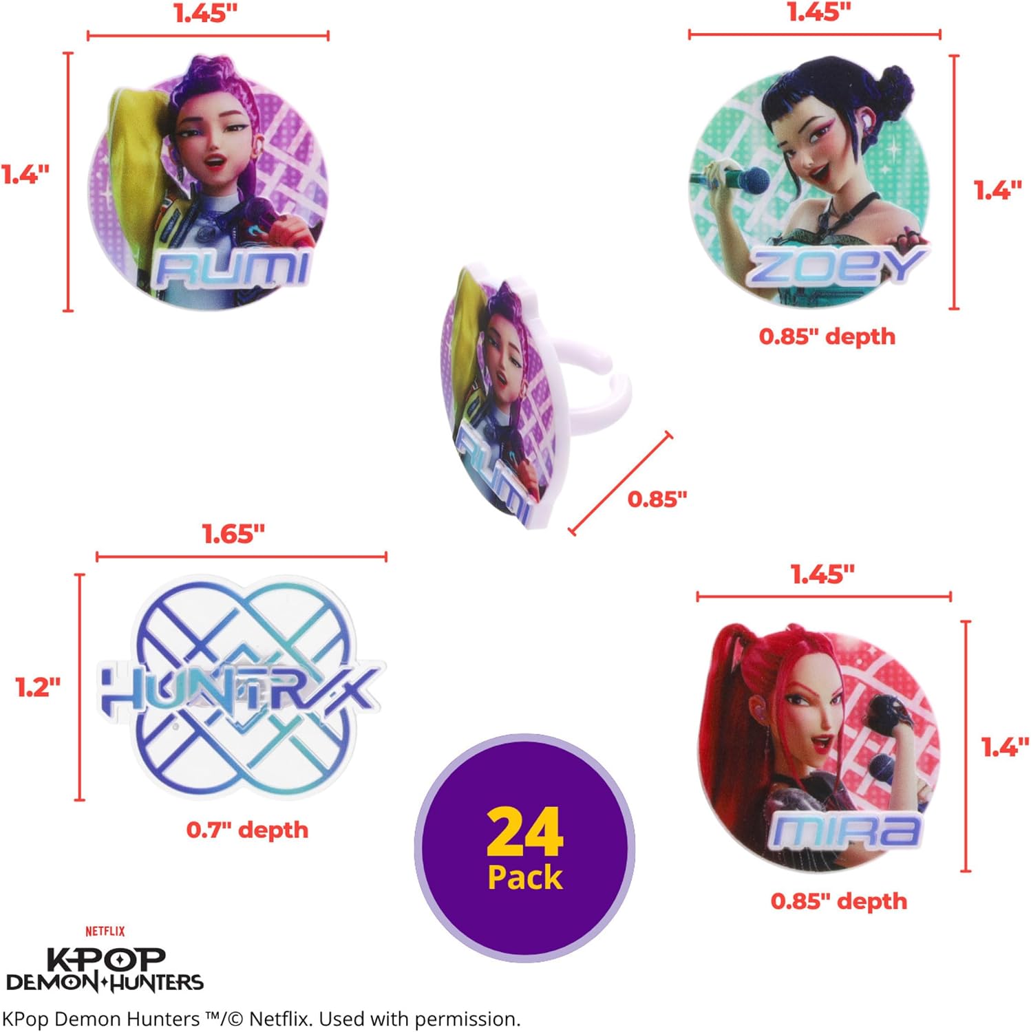 KPop Demon Hunters HUNTR/X Cupcake Toppers | 24 Pack Party Decoration Rings image 2