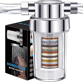 Clear Shower Filter for Hard Water & Chlorine Removal | High Output Filtered Shower Head Improves Skin & Hair | Universal Fit Visible Filter