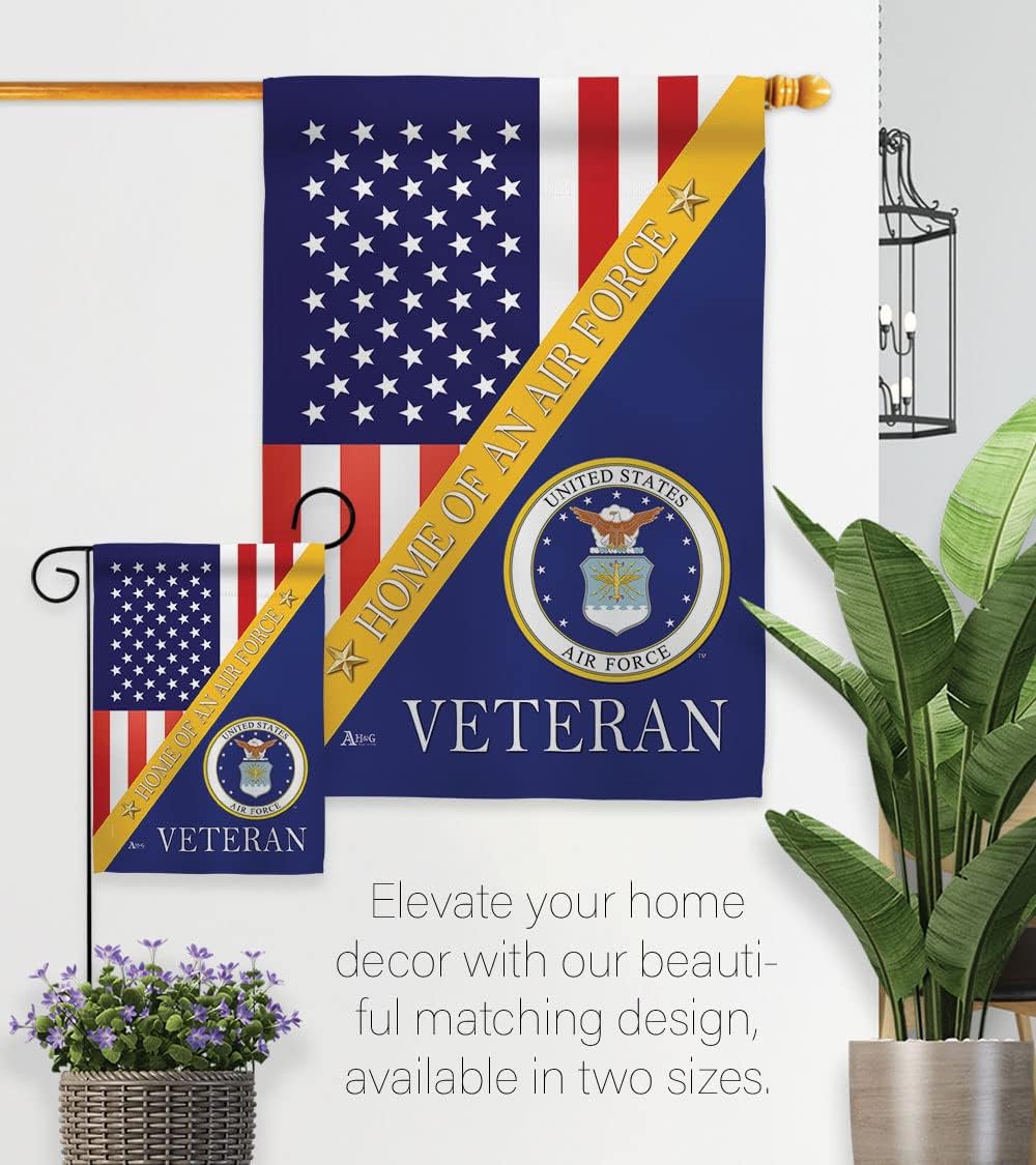Home of Air Force Garden Flag - Set Wall Hanger Armed Forces USAF United State American Military Veteran Retire Official - House Decoration Banner Small Yard Gift Double-Sided Made in USA 13 X 18.5