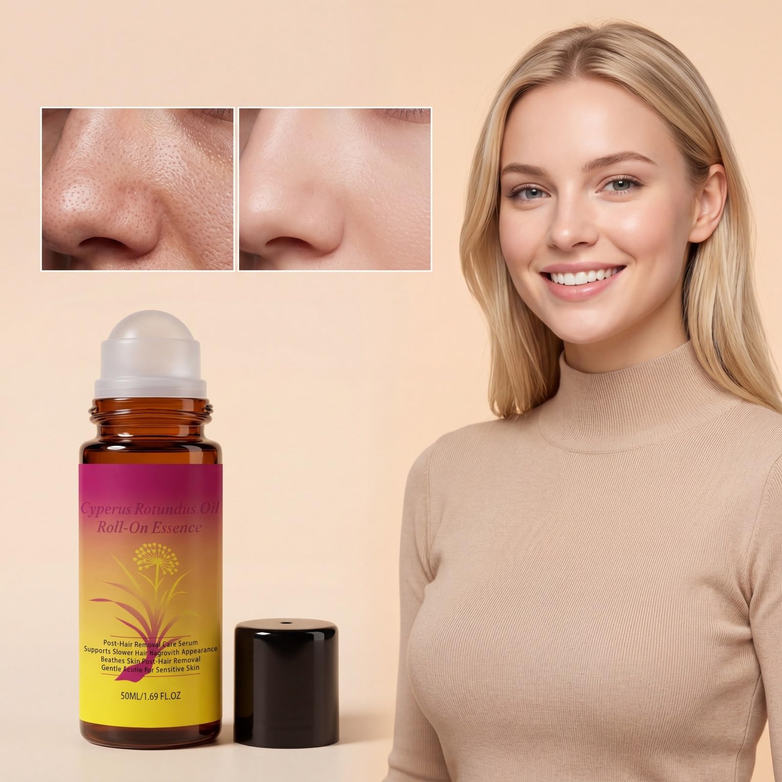 Cyperus Rotundus Roll-On serum olejkowe, naturalne do zmniejszenia porostu włosów na ciele, poprawy porów, łagodzenia zaczerwienienia i podrażnień, olejek hamujący porost włosów pod pachami, nogami (6