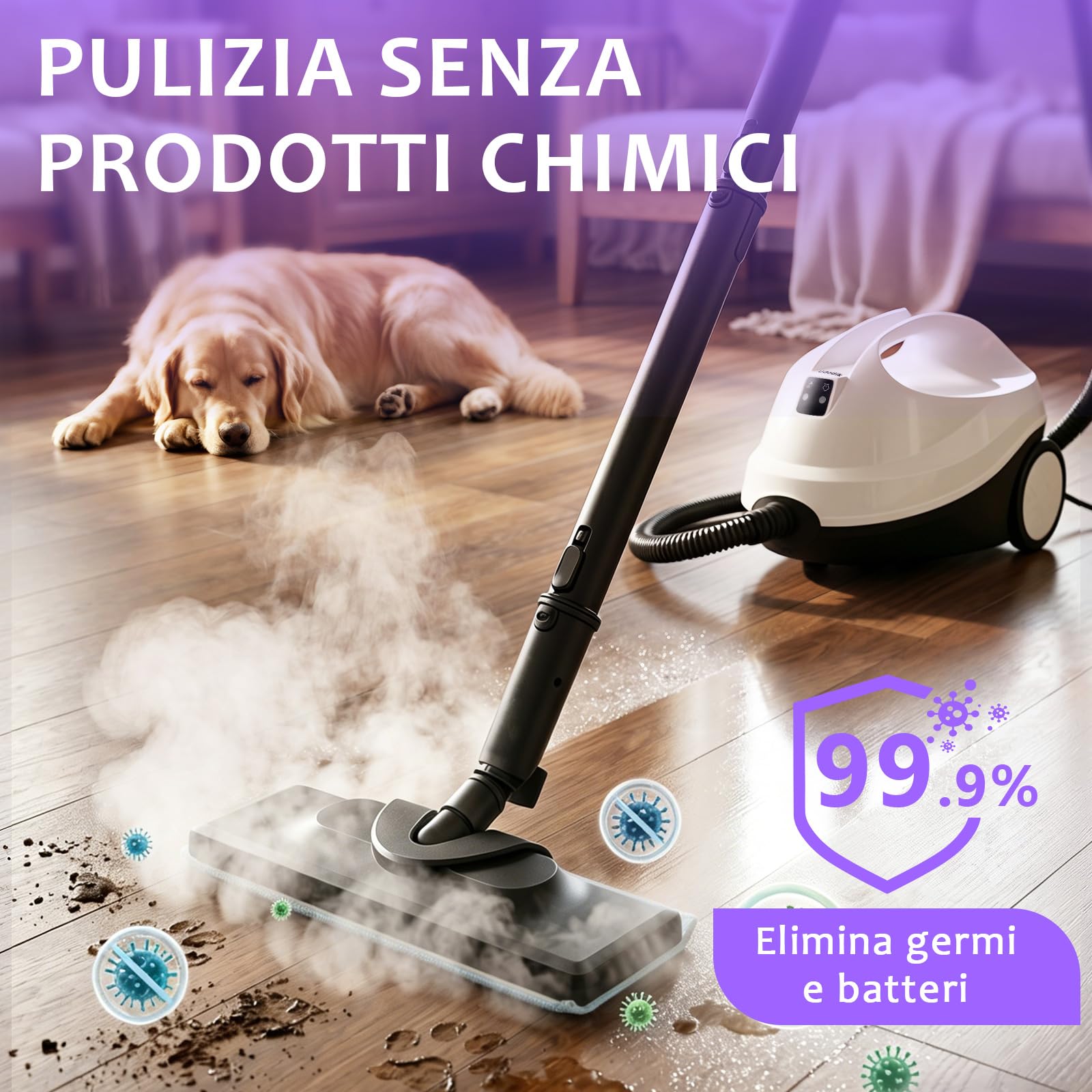Pulitore a Vapore, Pulitore a Vapore Portatile per la Casa, 120°C Vapore ad Alta Temperatura con 20 Accessori, Ideale per Pavimenti, Divani, Finestre, Mobili e Cucina