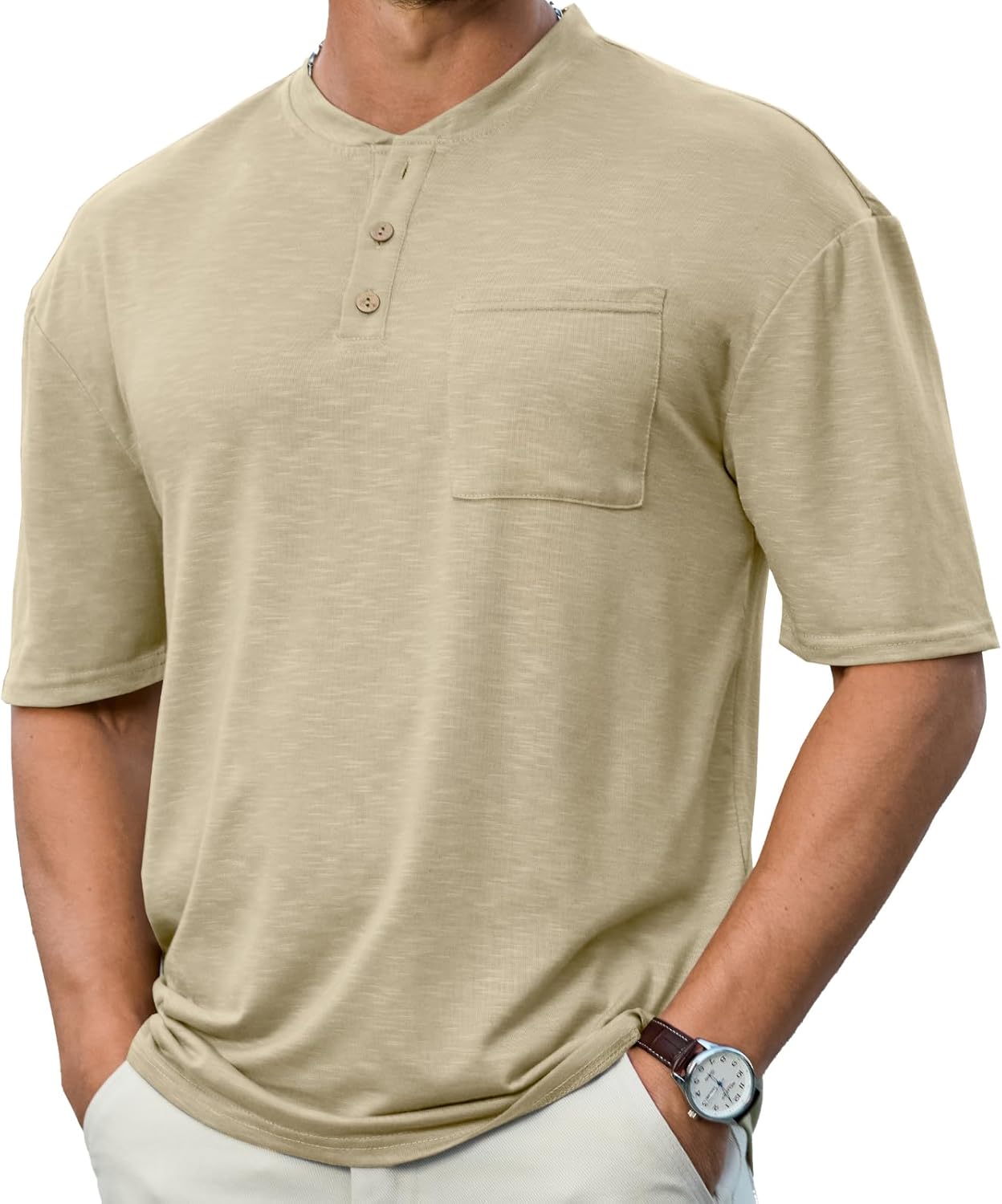 Opomelo Men's Henley Short Sleeve Shirt Summer Casual Button T Shirts Lightweight Basic Pocket Tee