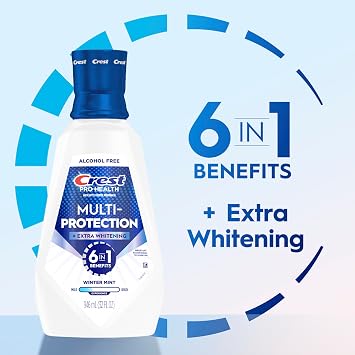 Crest Pro-Health Mouthwash, Teeth Whitening for Adults, 6 in 1 Benefits, Breath Freshener, 946mL, 2 Pack, Alcohol Free Mouth Rinse, Anti Cavity, Enamel Repair, Bad Breath Treatment, Mint Flavor