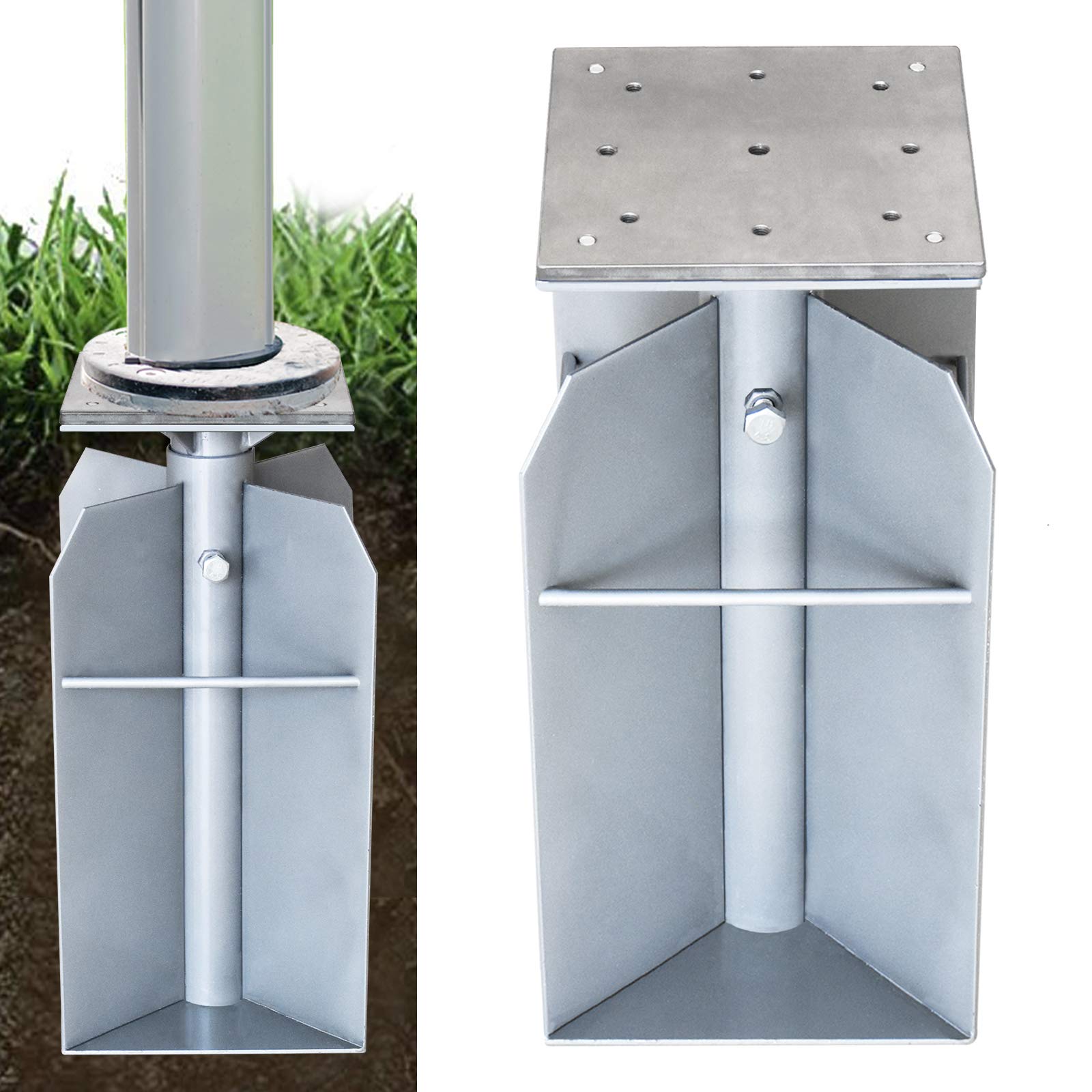EliteShadeIn-ground Umbrella Base Stand Umbrella Holder for Both Offset Cantilever Umbrella and Middle Pole Patio Umbrella, Silver