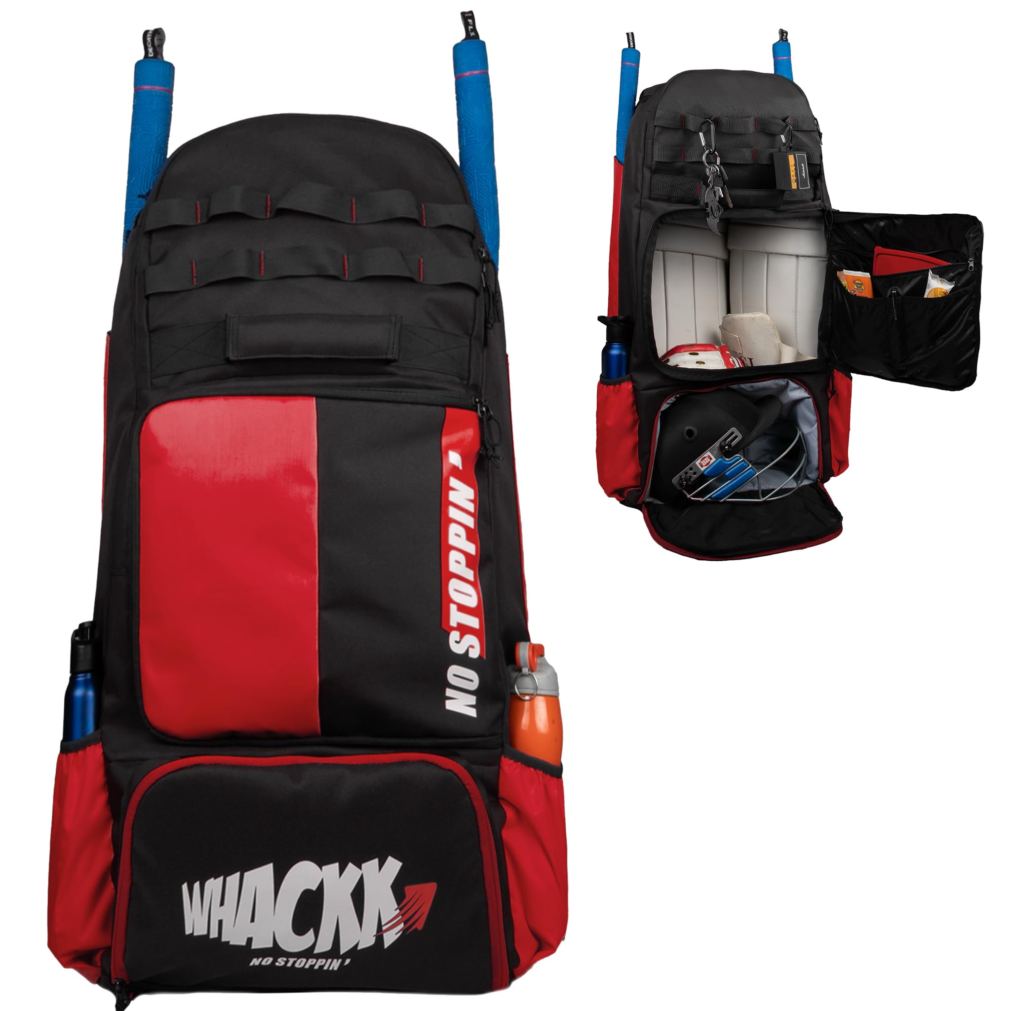 WHACKK Condor Red Black 89L Unisex Cricket Kit Bag Backpack | Adult Size | 2 Bat | Shoe/Helmet Pocket | Main Compartment 20" Leg Pad |2 Bottle Holder | Easy Access Pocket | Player Edition Senior