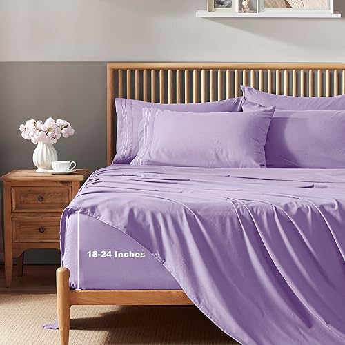 Miniatura 2 de Homiest Juego de sábanas de bolsillo extra profundo, 6 piezas suaves de lavanda de 18 a 24 pulgadas, sábanas de microfibra de lujo de 1800 hilos