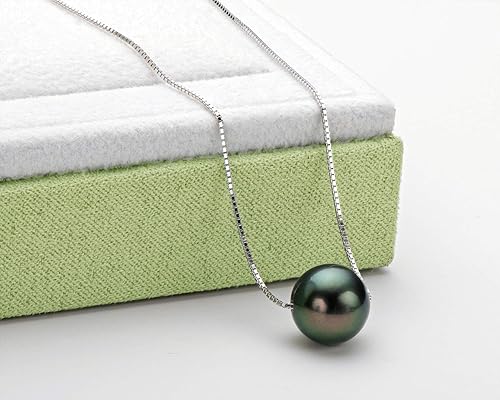 Miniatura 6 de 18K Gold Tahitian Black Pearl Necklace for Women, 10-11mm Tahitian Seawater Cultured Floating Single Pearl Pendant with Sterling Silver Chain