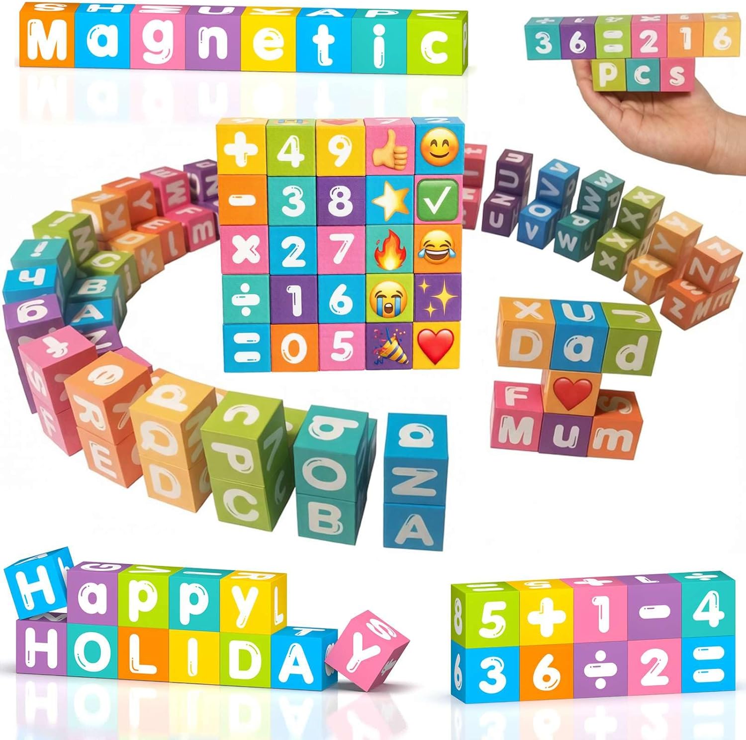 amdohai Portable Magnetic Alphabet Letters & Numbers Blocks - 216pcs Montessori Educational Toys for Kids 3-8, Travel Construction Set