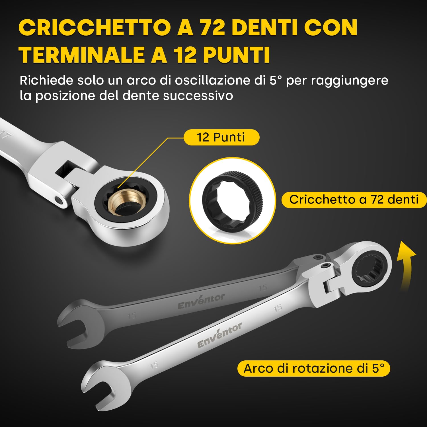 Set Chiavi A Cricchetto 14 Pezzi - Metrico Da 6 A 19mm, Testa Rotante, Per Riparazioni