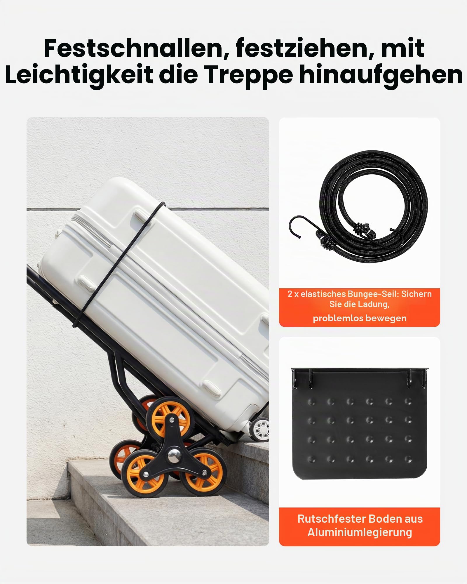 VEVOR Treppensackkarre klappbar, Sackkarre 150 kg Tragkraft, Treppensteiger mit 6 Rädern & 2 Spanngurten, Transportkarre, Treppenkarre, Stapelkarre, ideal für Haushalt, Einkauf & Lager