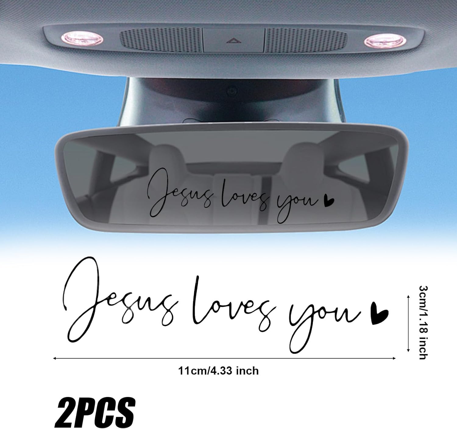 2pcs Jesus Loves You Rear View Mirror Sticker, Positive Affirmation Car Decals Vanity Mirror Stickers Water Bottle Stickers Rearview Mirror Sticker for Laptop Car Water Bottle (Black) - Image 2
