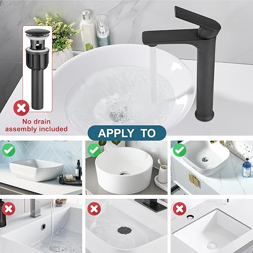 Miniatura 7 de Midanya Grifo de lavabo de baño, negro mate, grifo de lavabo alto para lavabo, grifo mezclador de lavabo de una sola manija, agujero único con