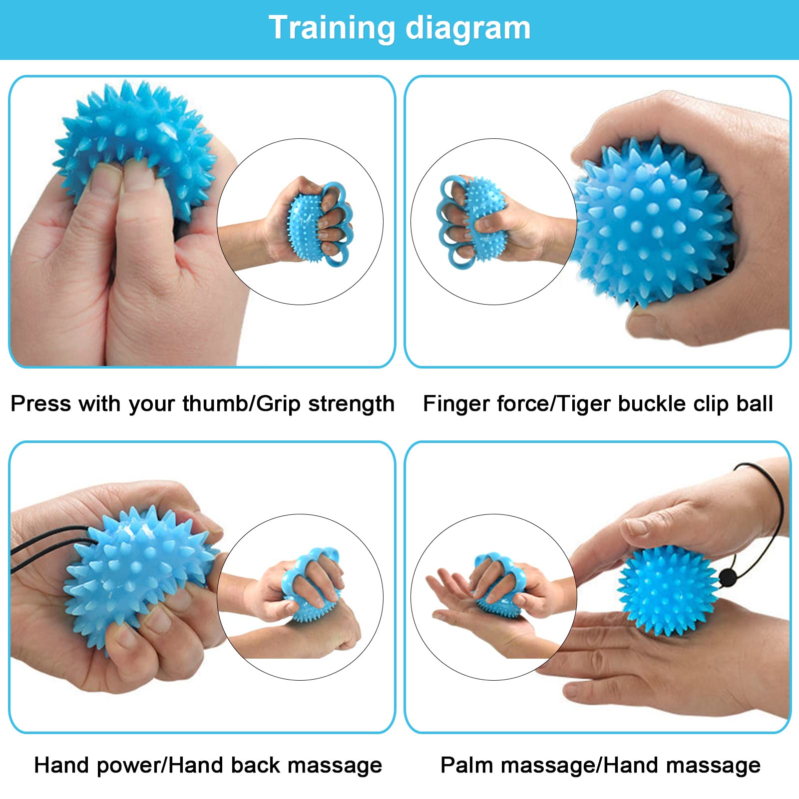 Pelota Terapia de Mano Piezas Rehabilitación Mano Ejercitador de Dedos Antiestrés Pelota de Masaje Entrenamiento Entrenador de Fuerza de Agarre