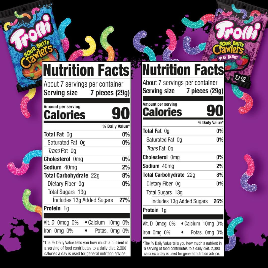 Trolli Sour Brite Crawlers Candy Bundle, Original and Very Berry, Sweet and Sour Gummy Worms, 2 Pack