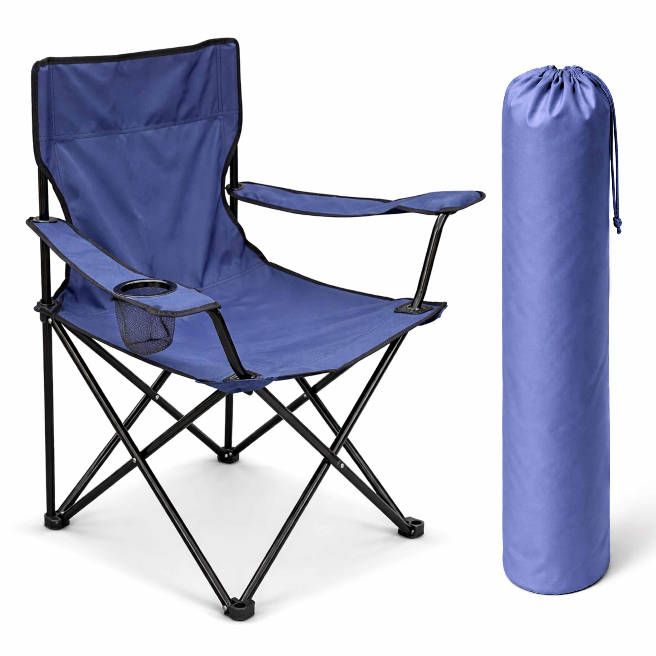 ADEPTNA Camping Chair Lightweight Folding Chair for Outdoor Adventures Portable with Cup Holder & Storage Cover Durable Steel Frame with Armrests for Beach, Lawn, Fishing, Garden, BBQs (BLUE) — image 1