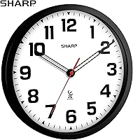 Vista 2 de Sharp Reloj de pared analógico atómico de 12 pulgadas, marco negro elegante, funciona con pilas, fácil de leer, fácil de usar, diseño