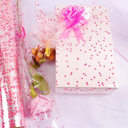Miniatura 19 de CMFYHM Rollo de celofán transparente (34 pulgadas x 120 pies) de celofán de lunares dorados de 3 mil, rollo de papel de celofán para regalo, cestas