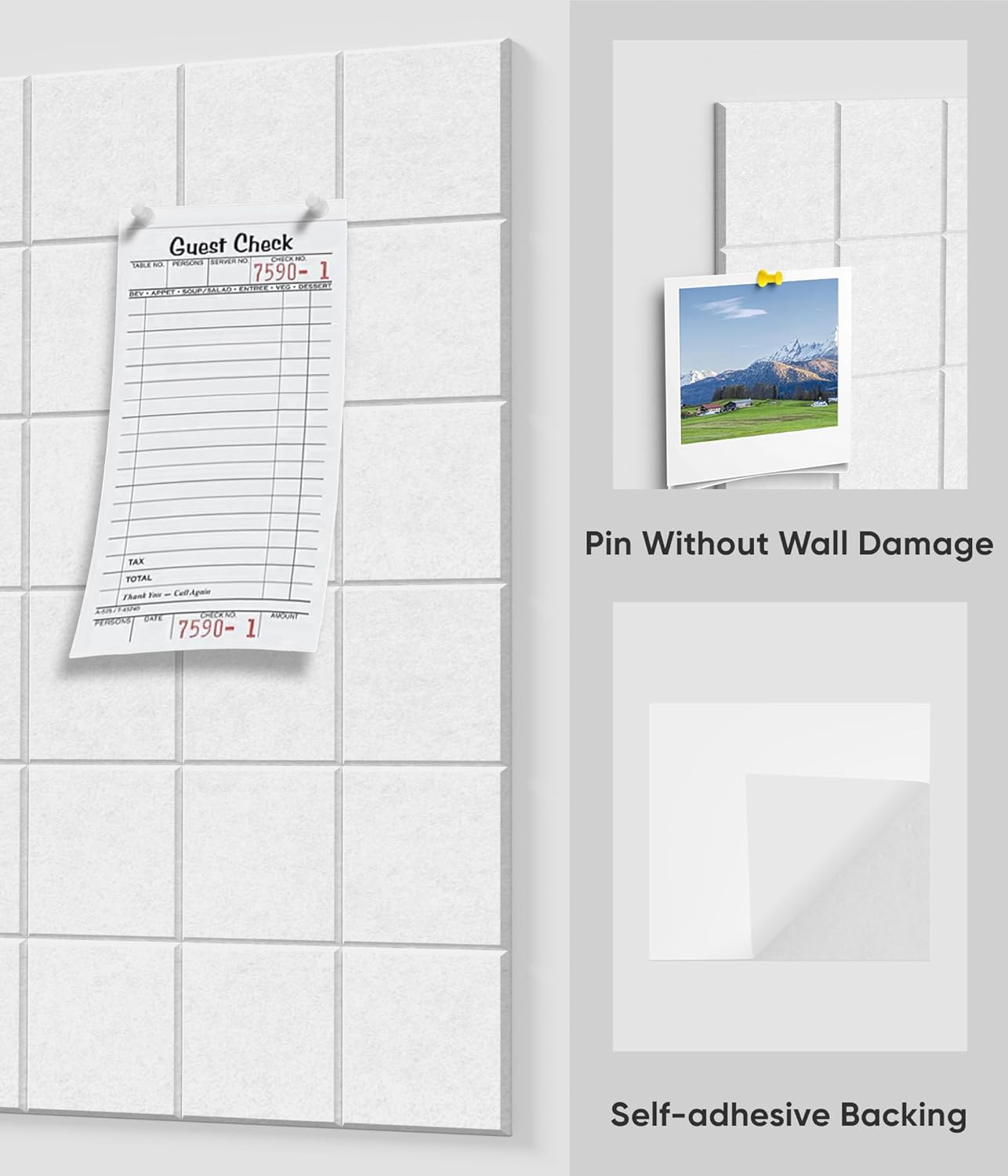 Large Cork Board for Walls 36" x 24", 6 Pack Felt Wall Tiles with Push Pins for Office Home, Pin Board Bulletin Board for Photo Pictures, White