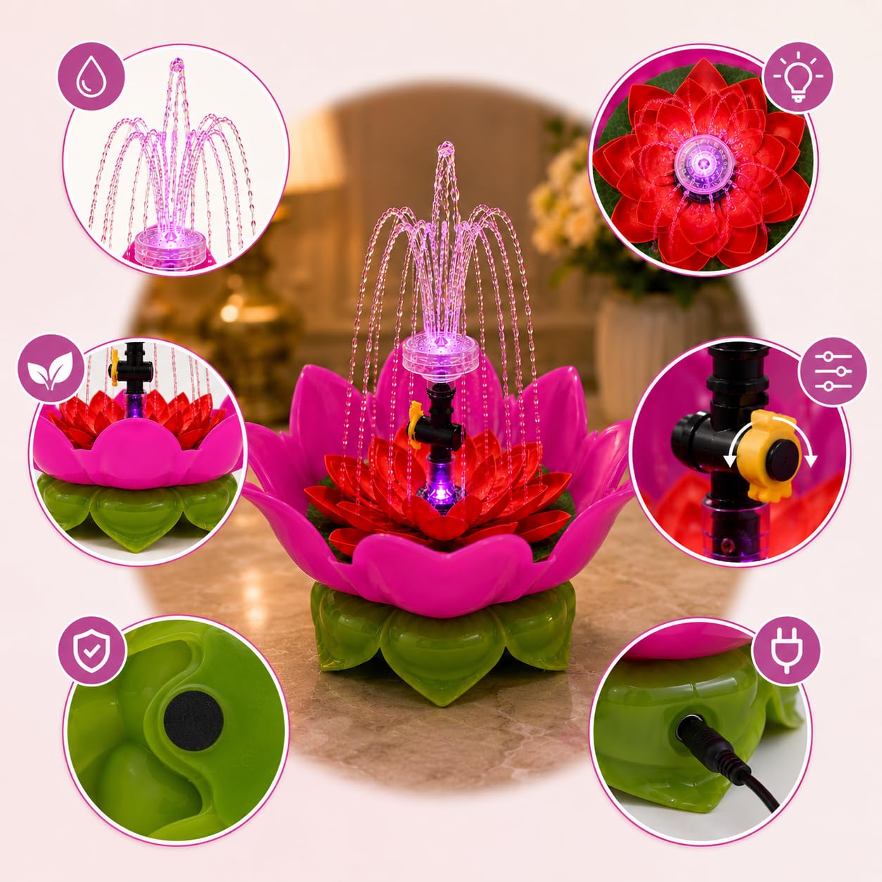 Lotus Fountain - Home Temple Decor with LED Light -5