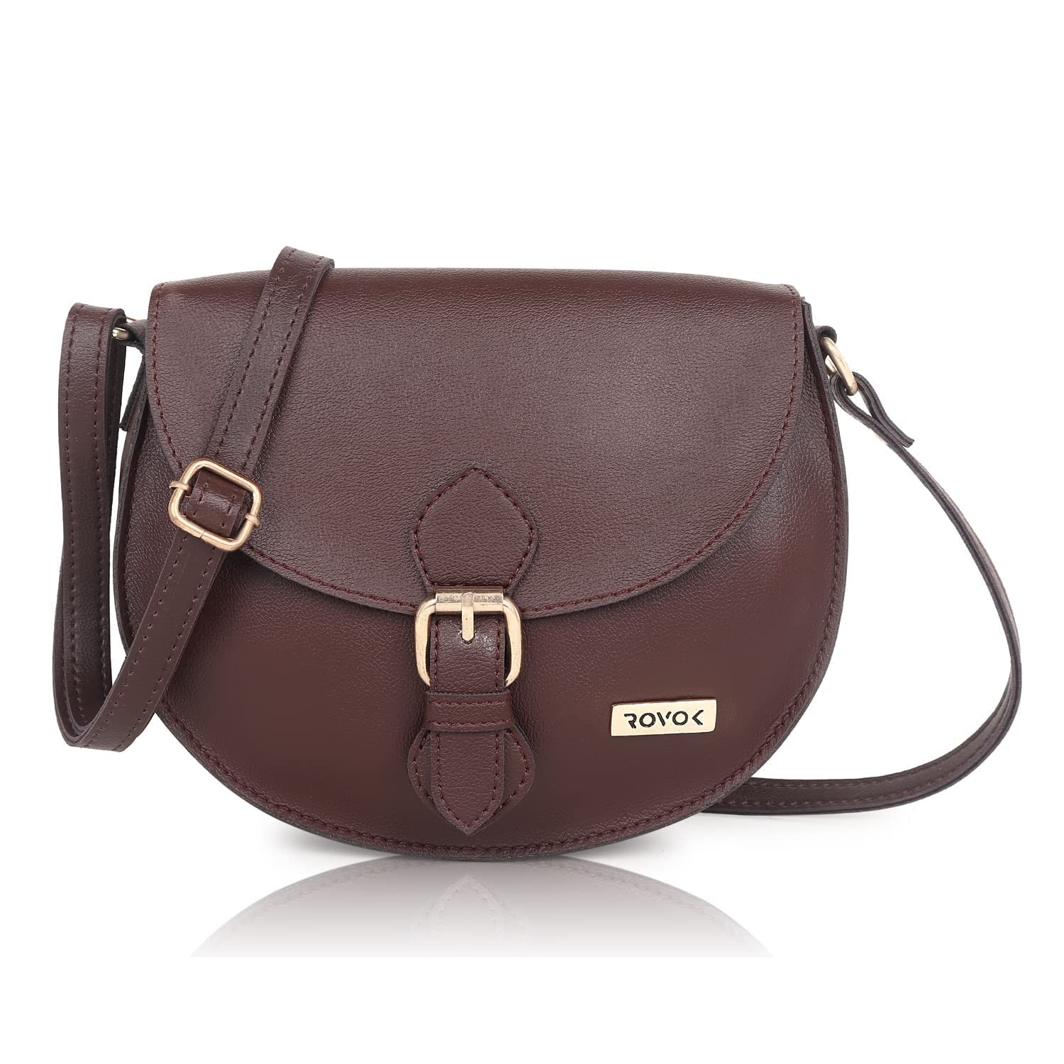 ROVOK Women Round Flap Over Stylish Pu Leather Sling Bag with Adjustable Straps For Women Girls,Mini Sling Bag For Women (Brown) (B0B461WKLB) Amazon Price History, Amazon Price Tracker