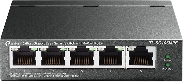 TP-Link TL-SG105MPE | Easy Smart Managed | 4 PoE+ Ports @120W, w/ 1 Uplink Gigabit Port | QoS, Vlan, IGMP & LAG | Fanless | PoE Auto Recovery | 3 Year Protection