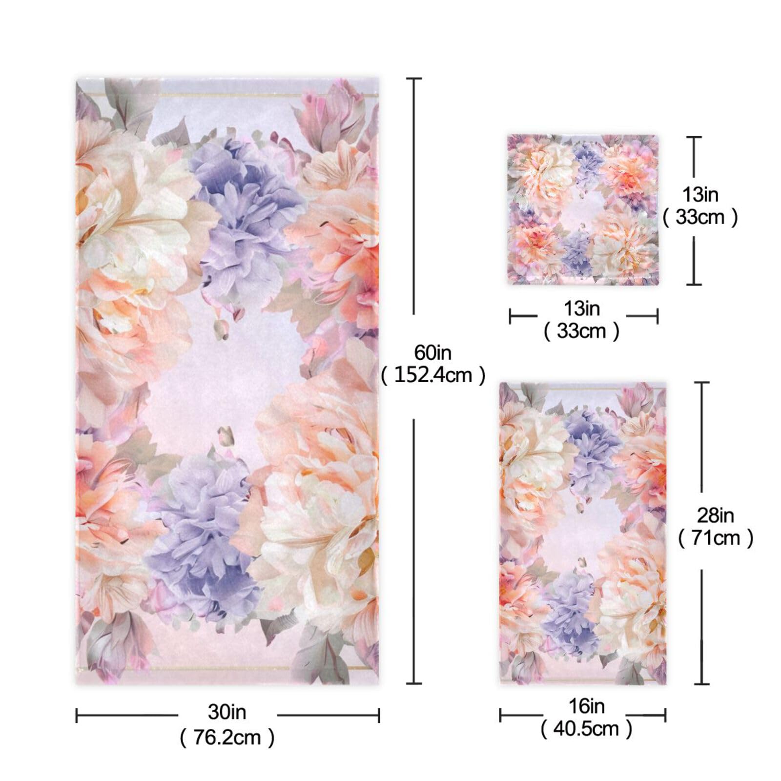Set di 3 asciugamani da viso con fiori di peonia e fiori di peonia, ad asciugatura rapida, 1 asciugamano da bagno, 1 asciugamano per le mani, 1 panno per la casa, la cucina e la famiglia