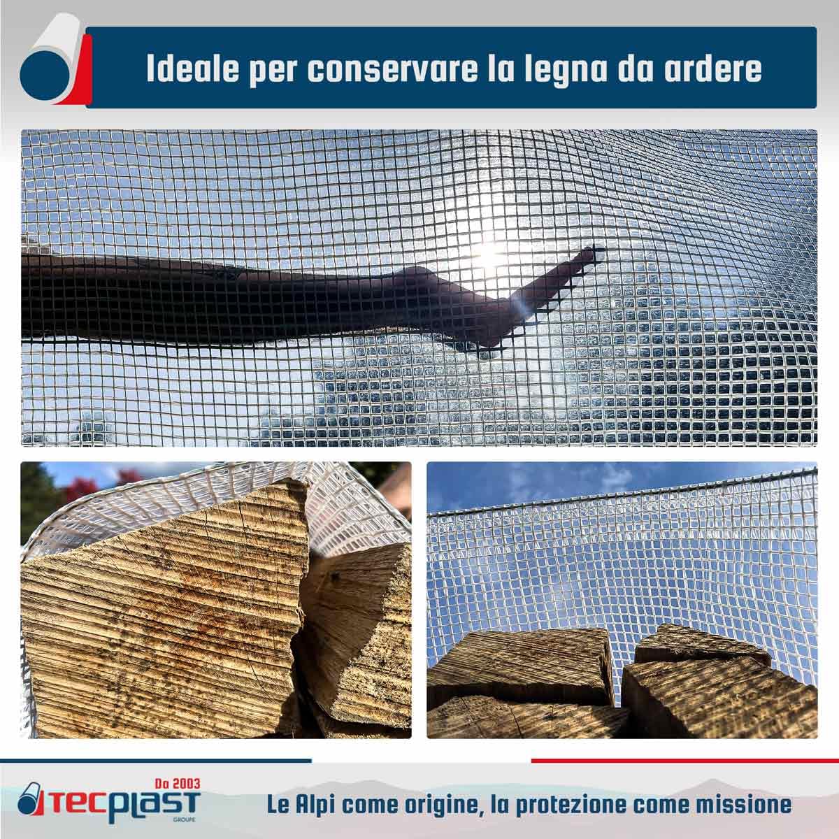 Telo per Legna 4x6 m - TECPLAST - TR170BO - Telo Trasparente Rinforzato - Alta Qualità - Protezione Impermeabile per Legna da ardere