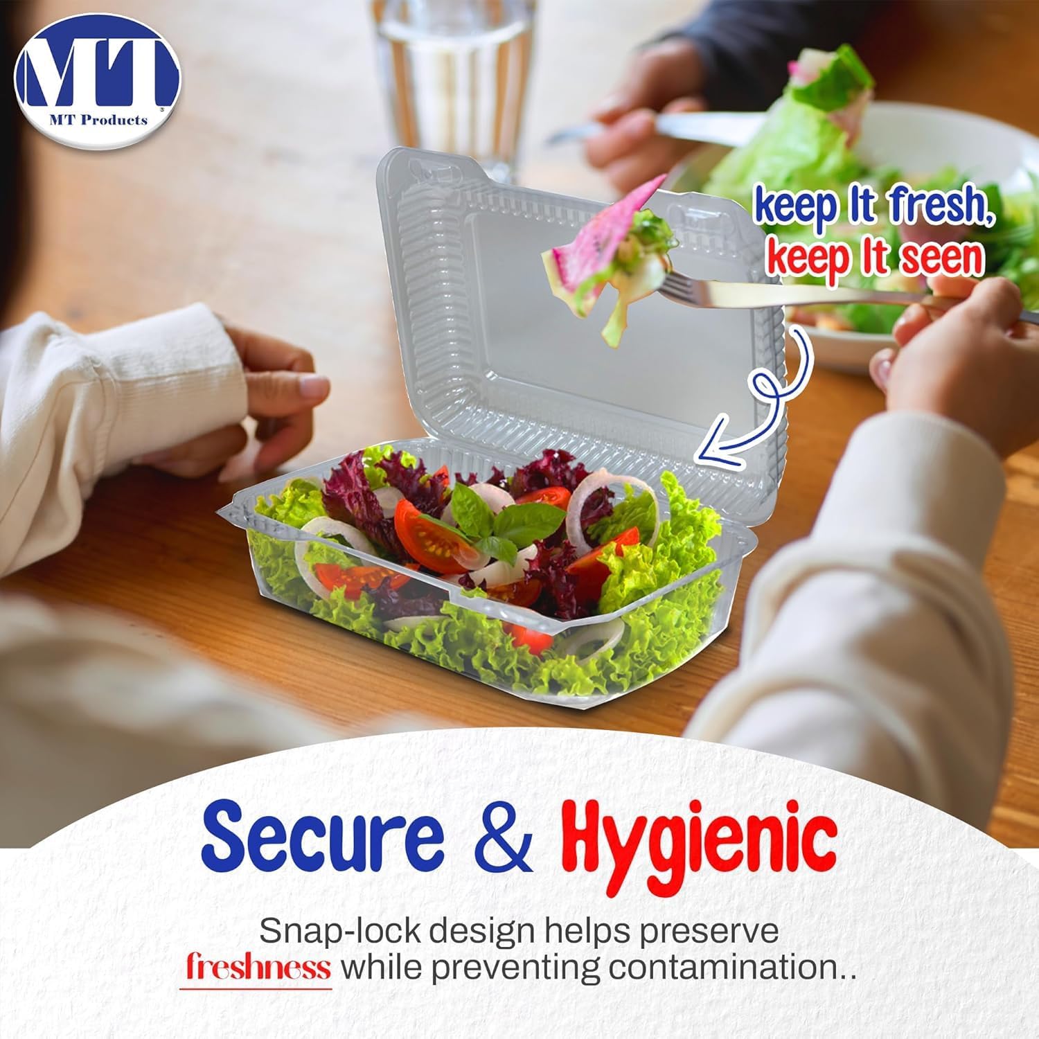 MT Products Plastic Salad Containers with Lids, 9" x 6.75" x 3" Clear Clamshell Take Out Containers for Food and Snacks (Pack of 350) - Made in USA