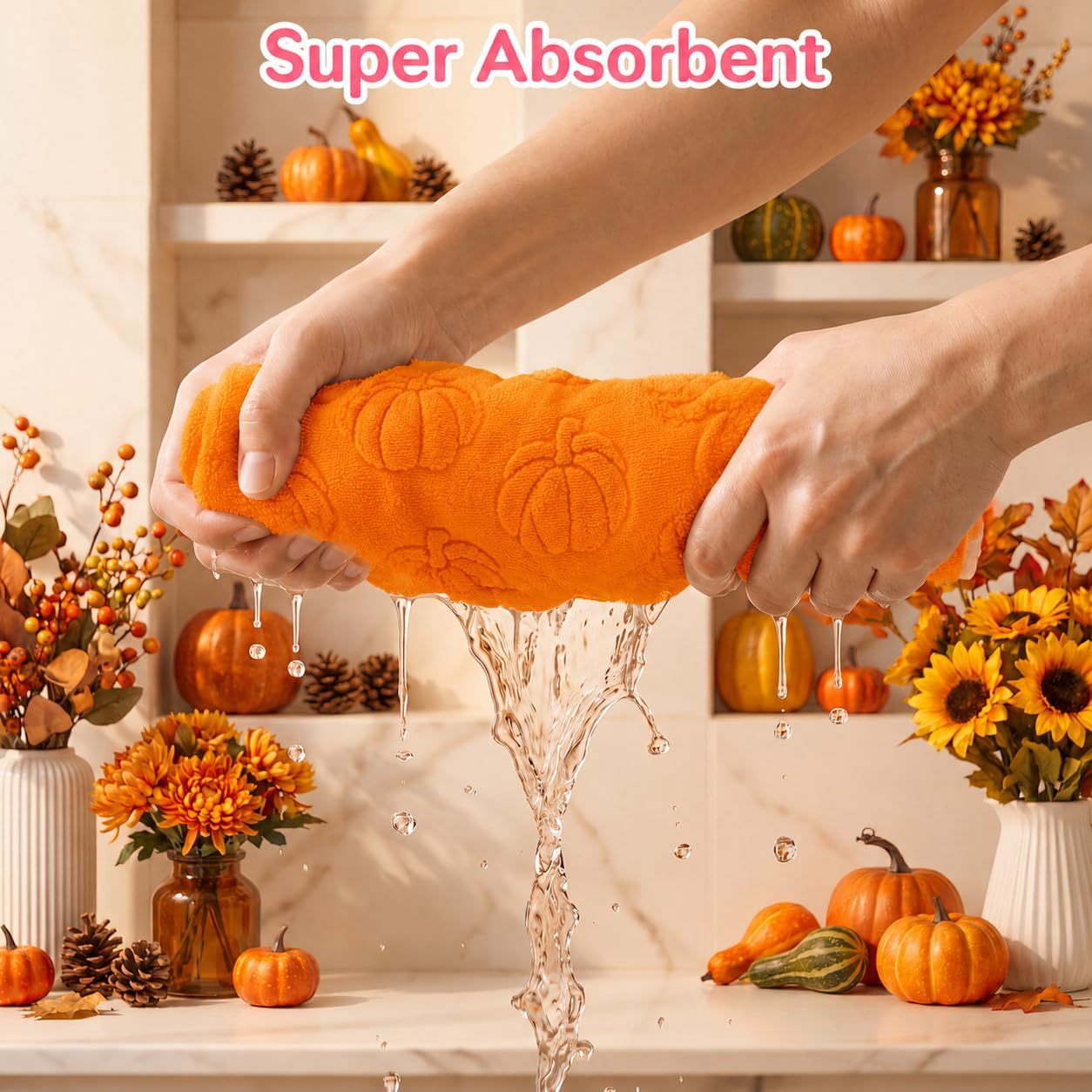 Fall Hand Towels Cotton Towel Absorbent Dish Towels for Autumn Harvest Thanksgiving Kitchen Bathroom Home Farmhouse Decor Fall Gifts