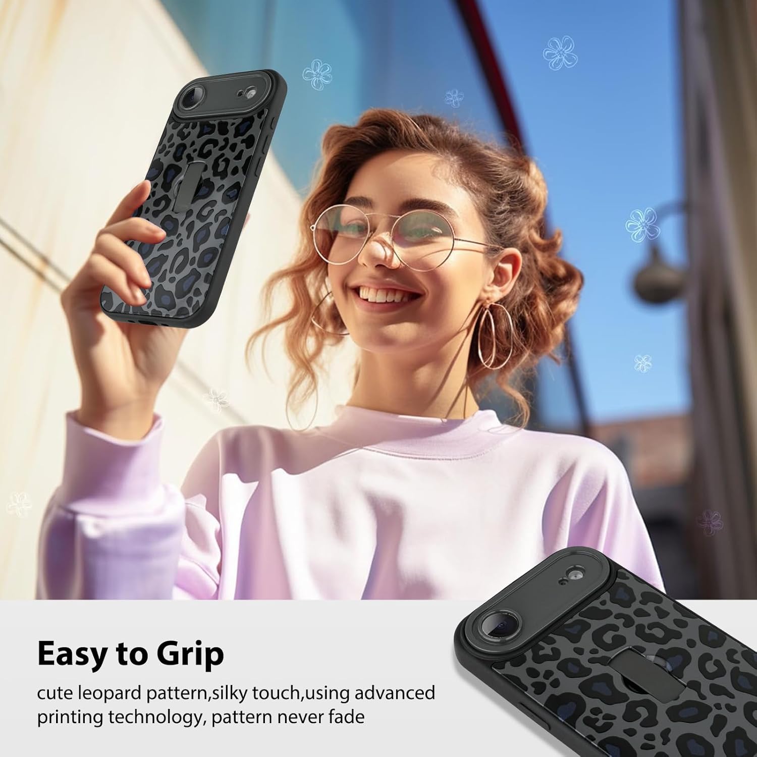 KANGHAR Compatible with iPhone Air Case Black Leopard Print Pattern Cute Cheetah Wristband Stand Phone Cover for Women Girls Men Shockproof Slim Protective Cover Air 6.7 Inch - Image 6