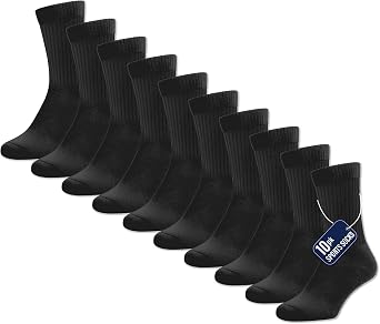 The Essentials Wardrobe Mens Sports Socks 10 Pack Cushioned Athletic Black & White Socks Crew Running Walking Hiking Gym Trainer Breathable Cotton Outdoor & Everyday Wear UK Sizes 6 11