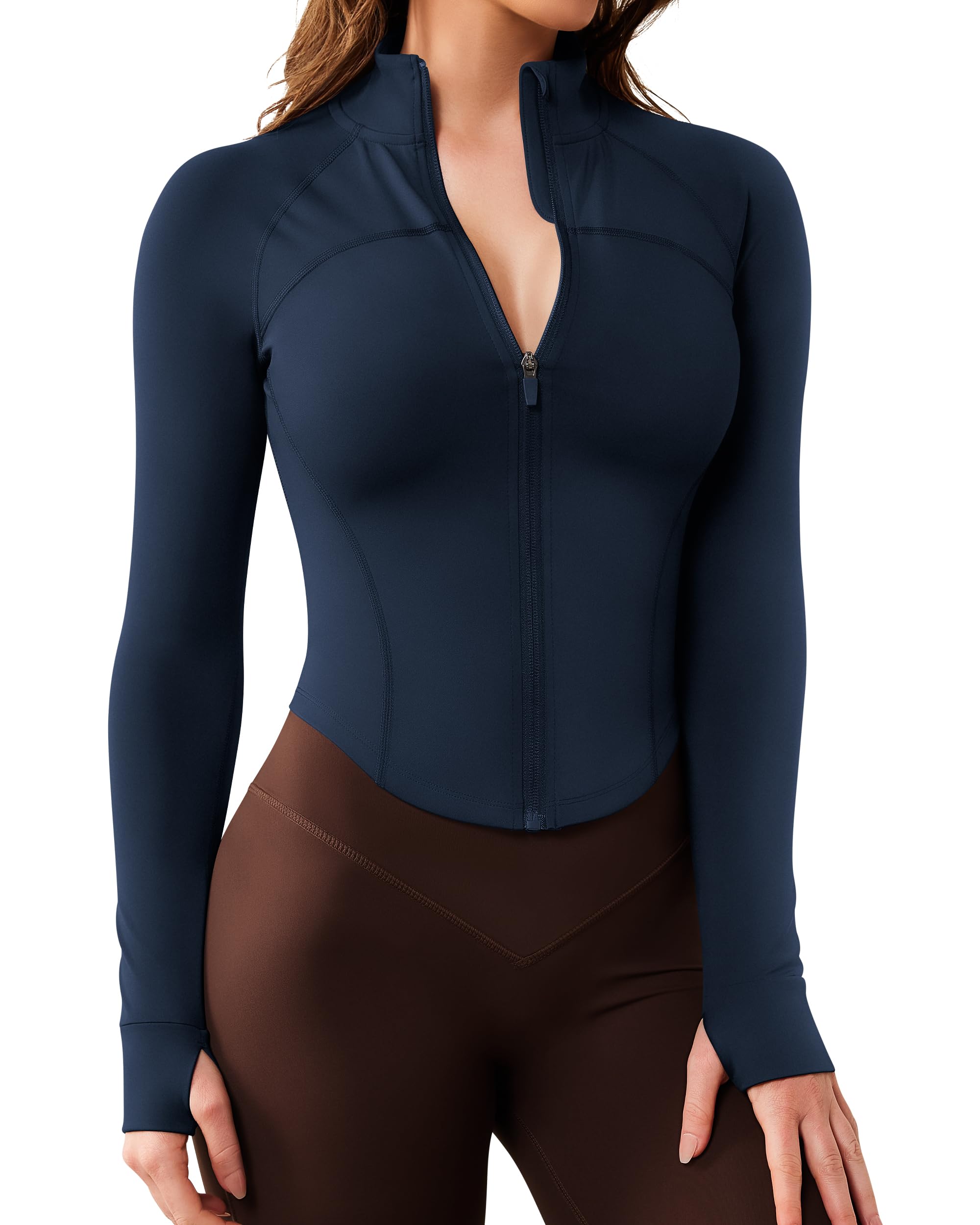 QUEENIEKE Langarm Laufjacke Damen Yoga Shirt Sport Crop Top Fitness Oberteil mit ReißVerschluss Trainingsjacke