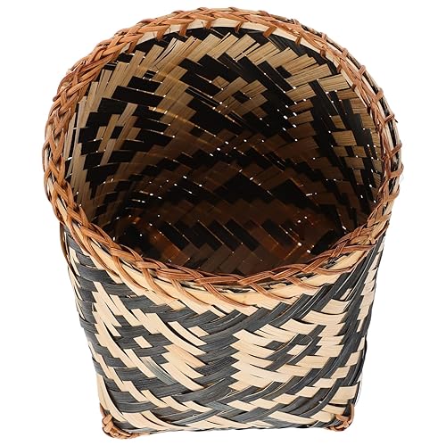 Miniatura 3 de MAGICLULU Basurero de bambú, cesta de basura tejida decorativa de mimbre de 8 pulgadas, cubo de basura bohemio, maceta tejida de bambú, jarrón de