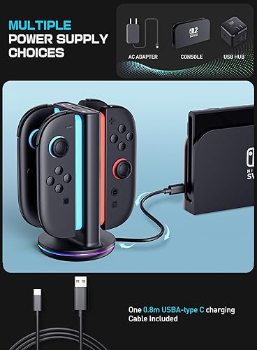 Miniatura 6 de SUPCASE Base de carga para Nintendo Switch 2 Joy Con, soporta carga de doble cara 9 modos de luz controlador magnético estación de soporte de carga