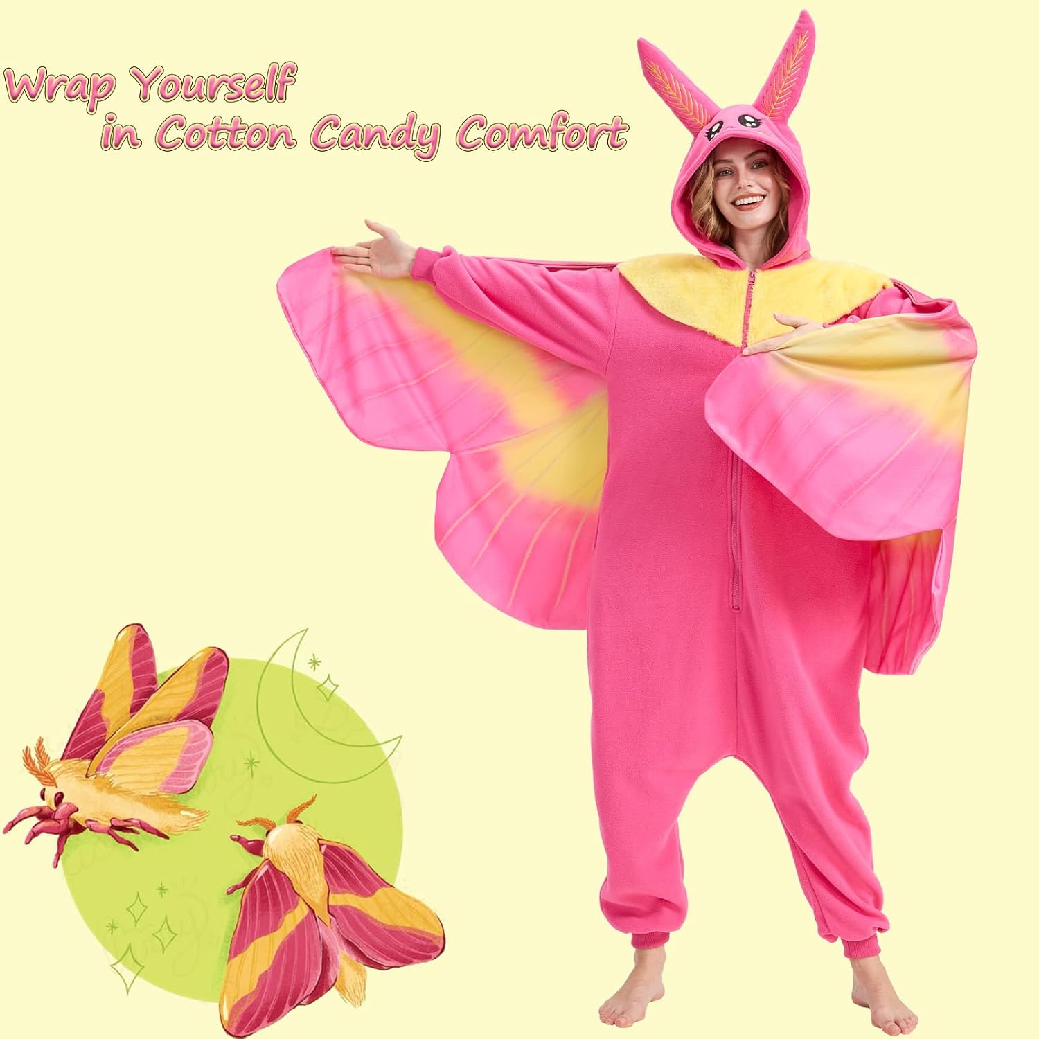 Rosy Maple Moth Onesie for Adults Halloween Cosplay Costume One-Piece Pajamas for Women and Men
