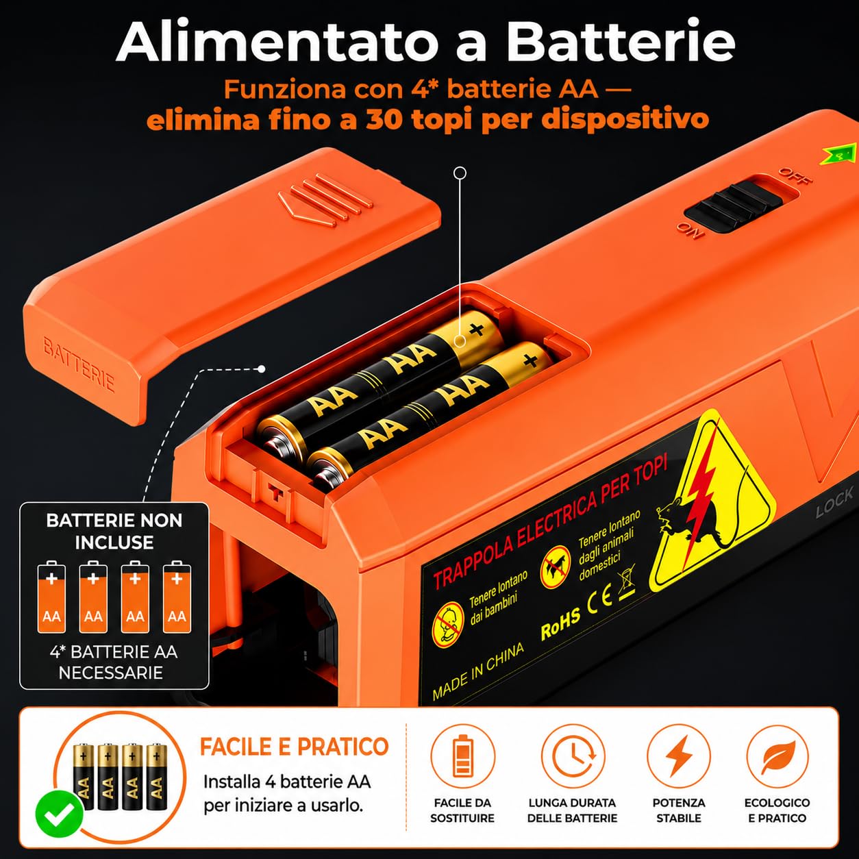 Trappola per Topi Elettrica, Trappole per Topi a Batteria da 2000 V, Potente per Uccidere i Topi All'istante, Adatta per Cucine, Magazzini e Soffitte, Efficace per Piccoli Topi (naranja)