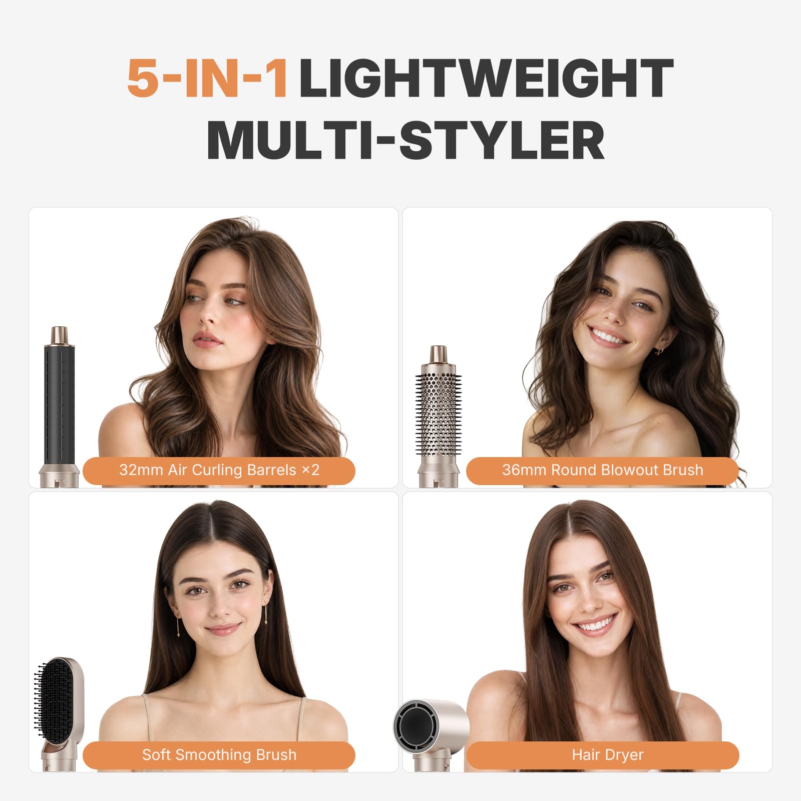 OKWRAP Asciugacapelli 5 in 1 Air Styler Hairstyler Spazzola ad Aria Calda