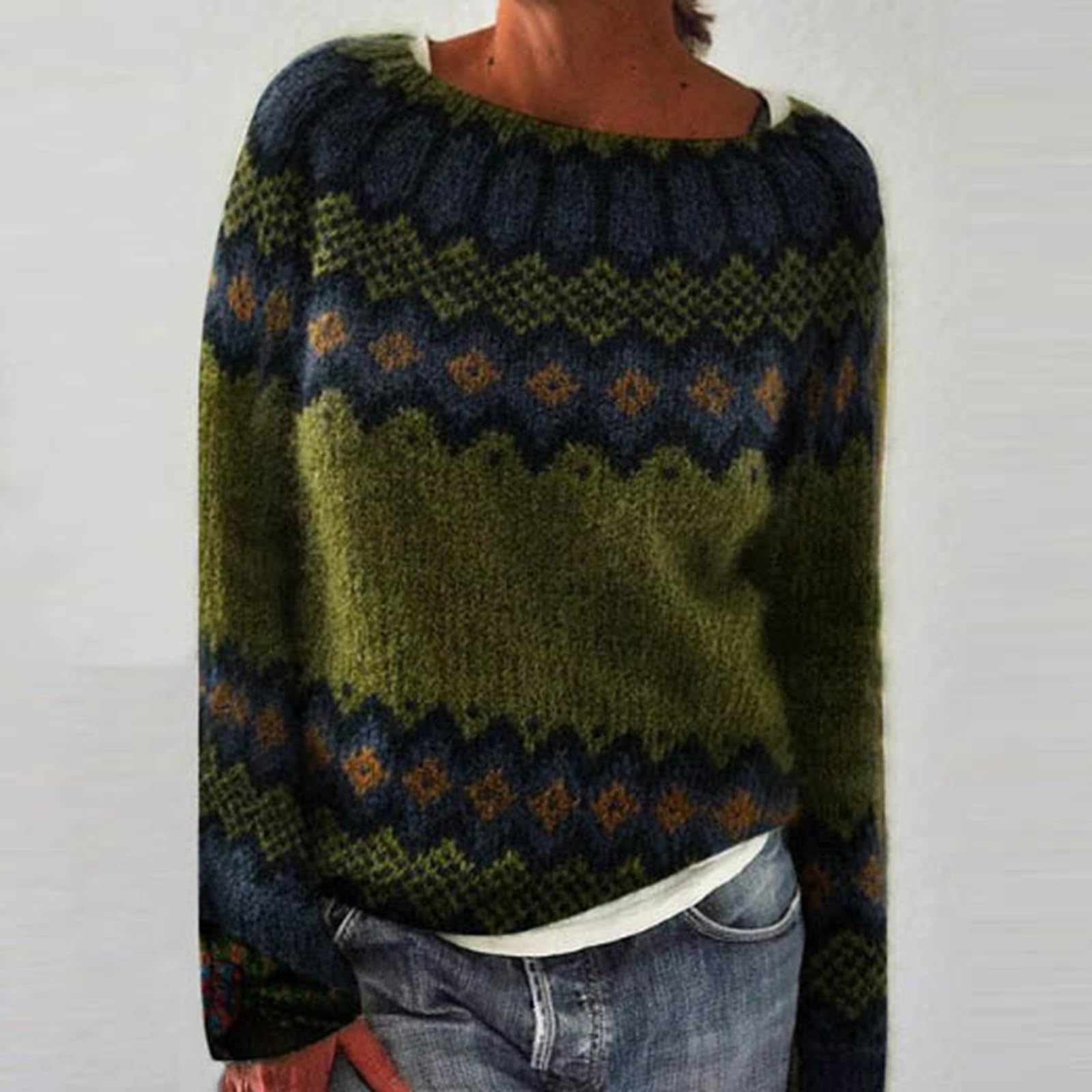 Fair Isle - Maglioni carini per le vacanze, maglioni da donna brutti per l'autunno e l'inverno, a maniche lunghe, lavorato a maglia, top da sci vintage, maglione grosso, maglioni morbidi, tinta unita