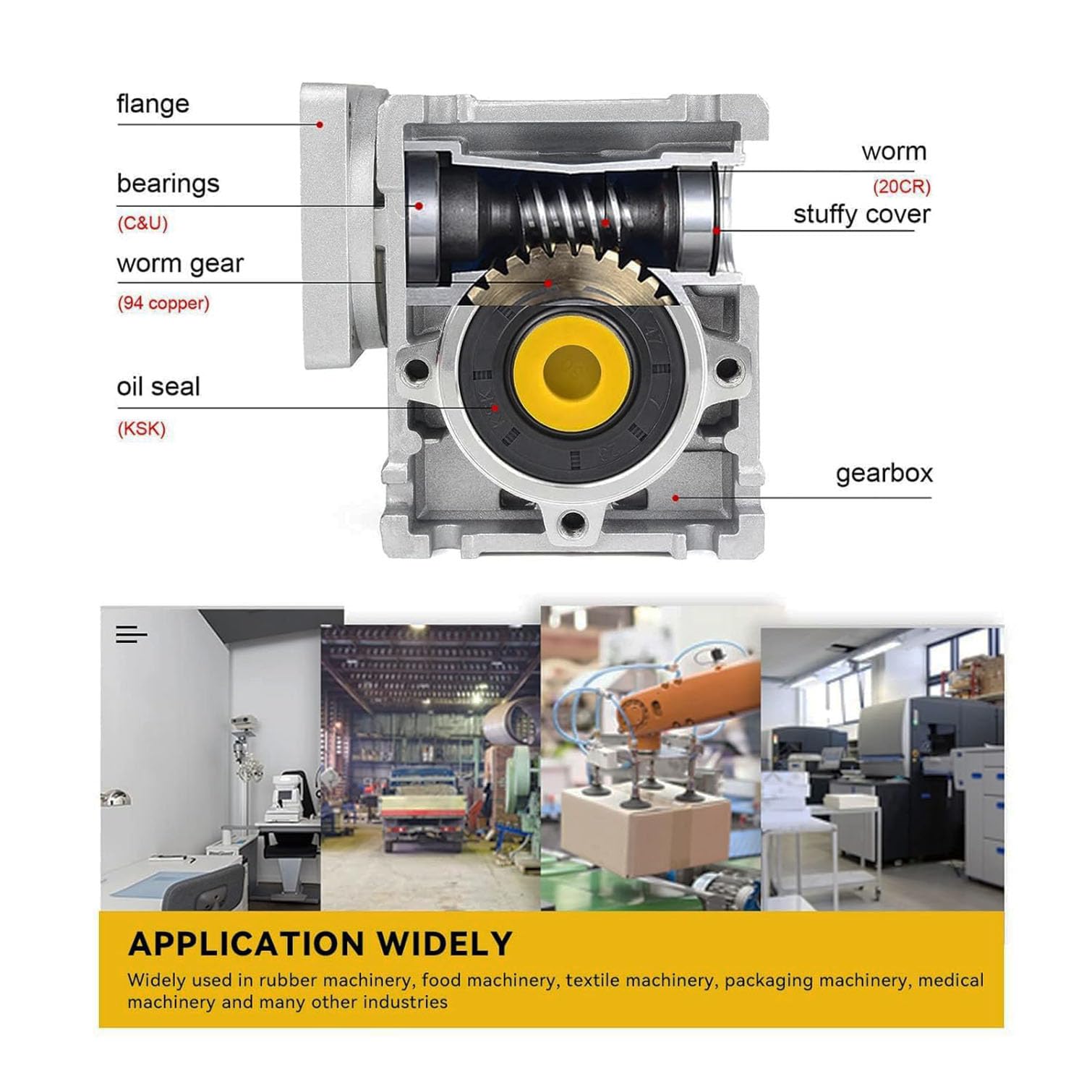 Schneckengetriebe, NMRV030 Schneckengetriebe, quadratischer Typ für Nema23 Schrittmotor/Servomotor, RV030 Ausgangsbohrung/Loch, 14 mm Schaft (Teilung: 47 mm) (15:1)