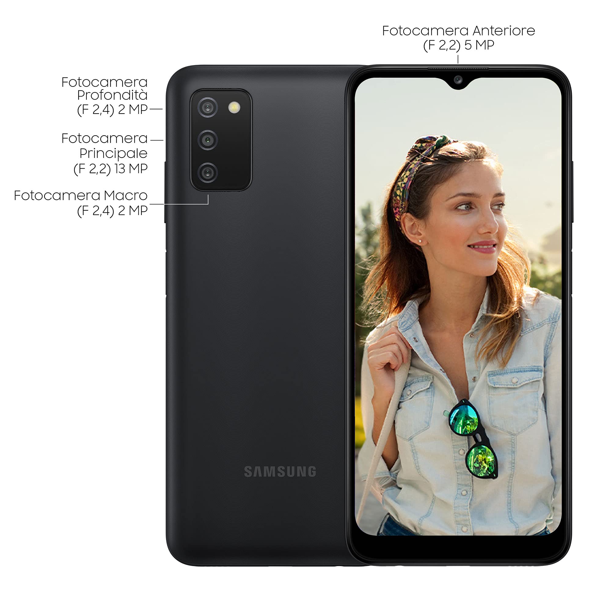 Samsung Galaxy A03s Smartphone Android, Display Infinity-V HD+ da 6,5 Pollici, 3 GB di RAM e 32 GB di Memoria Interna Espandibile, Batteria da 5.000 mAh, Nero [Versione Italiana] (Ricondizionato)