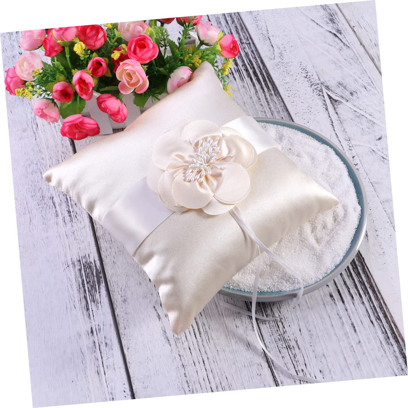 Alipis 3stücke Hochzeitsringkissen Mit Blumen Und Satinband Elegantes Ringträgerkissen Für Trauungen Und Verlobungen Weich Und Bequem Perfektes Accessoire Für Ihre Hochzeit